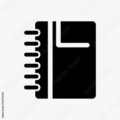 Spiral notebook icon in black silhouette style on white background
