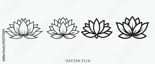 Four Lotus Flower Outlines in a Row on a White Background