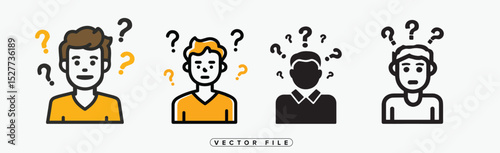 Confused People Icons with Question Marks Thinking and Problem Solving Concept