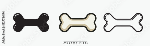 Three Bone Icons in Different Styles for Pets and Animals