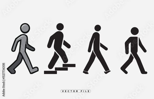 Walking Man Pictograms in Different Styles Flat Stairs and Simple Walk