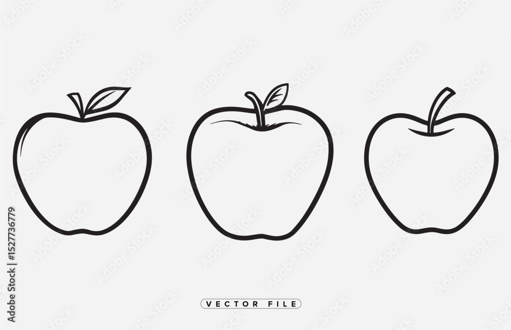 Fototapeta premium Three Apple Outlines on White Background Vector Illustration