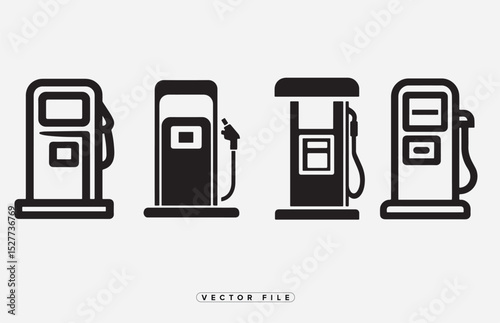 Gas Station Pump Icons Set in Black and White Vector Illustration