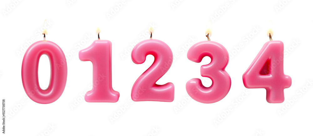 Obraz premium Set of Number 0 1 2 3 4 for Birthday Celebrations, Pink Vibrance on isolated object