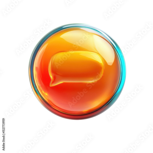 Glossy Orb Communication Vibrant Orange Chat Bubble Icon on Black on transparent background