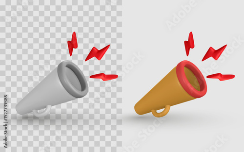 Megaphone with Red Sound Waves in 3D Cartoon Style, Perfect for Marketing, Notifications, Announcements, and Alerts. Fun, Eye-Catching Vector Illustration