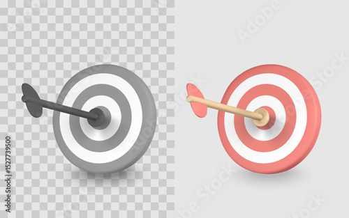 Target Success Concept With Dart In Bullseye, Business Goal Achievement, Focus Strategy And Precision Marketing Design. 3D Render Vector Illustration