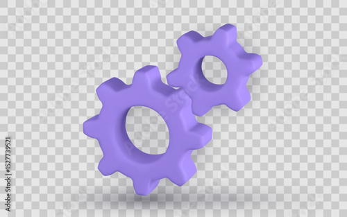 Gear Settings Icon Representing Process, Configuration, System Optimization, And Engineering Technology In Modern 3D Style. Purple Color Cogwheel Vector Illustration