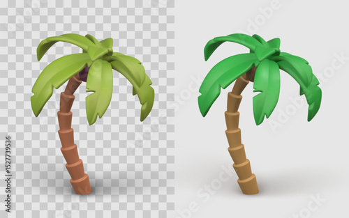 Palm Tree Icon in 3D Cartoon Style with Tropical Island Vibes, Perfect for Travel, Summer, Game Design, or Kids Content. Vector Illustration