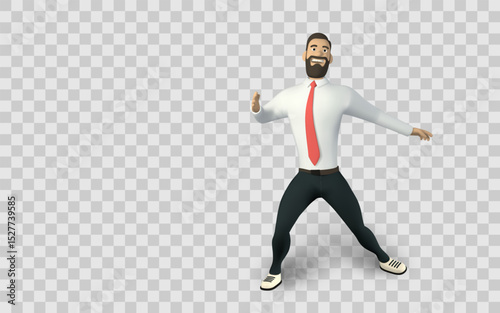 Businessman Cartoon Character in Dynamic Pose Wearing Shirt and Red Tie, Confident Expression, 3D Render Style. Vector Illustration