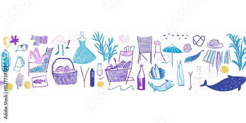 Summer Beach Essentials and Ocean Life