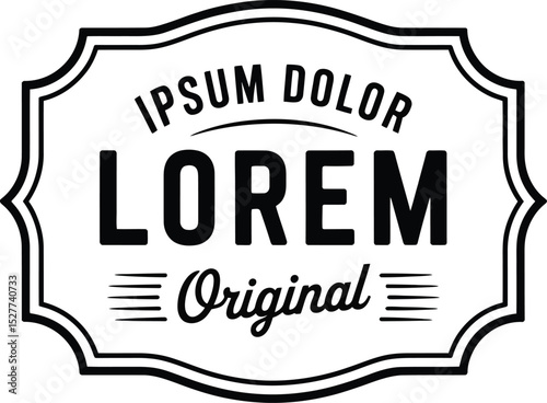 Black and White of a Retro Style Label with Lorem Ipsum Text photo