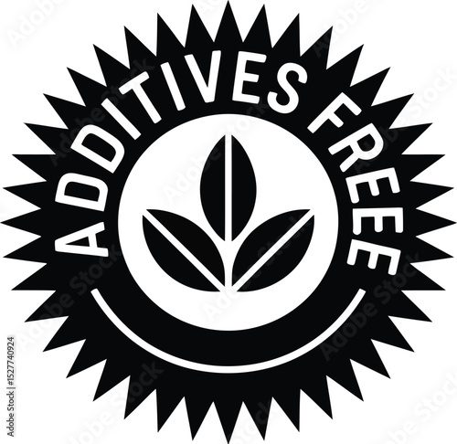 Additives Free Black Label with Leaves and Jagged Edge on White Background