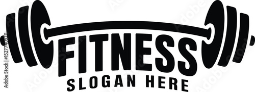 Fitness Logo Design Featuring a Barbell Silhouette and Editable Slogan Space in Black