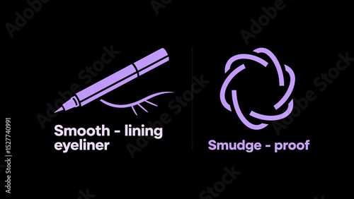 The purple eyeliner pen and anti smudge mark represent smooth and easy to paint, and are suitable for daily makeup and beauty teaching scenes.