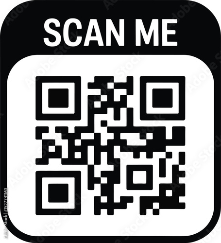 Black and White QR Code with Scan Me Text on Rounded Square Background