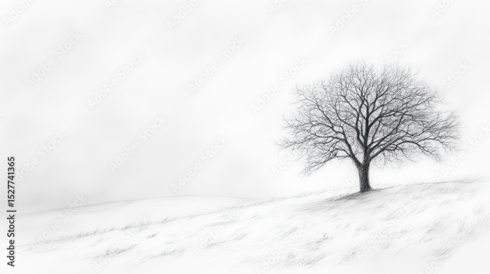 Fototapeta premium A solitary tree on a snowy hill