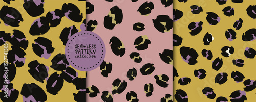 Set. Collection. Seamless patterns with different leopard spots. Backgrounds. Textile, fabric, wrapping paper, print template