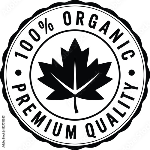 Black and White 100% Organic Premium Quality Maple Leaf Product Stamp Design