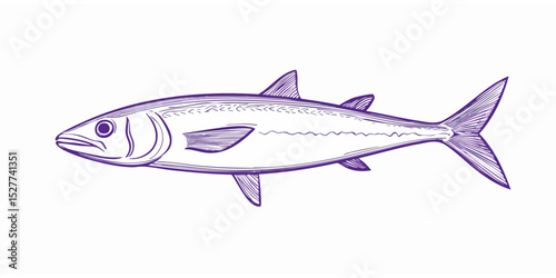 Detailed Line Drawing of a Fish