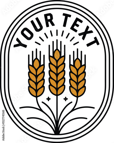 Oval Logo with Three Golden Wheat Stalks and Your Text Placeholder Above in Black Outline