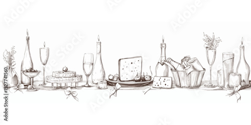 Still life of food and drink on a table