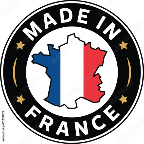 Made in France Logo with Map and Flag Colors Inside a Black Circle
