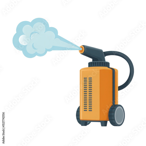 orange steam cleaner emitting blue vapor clip art preview