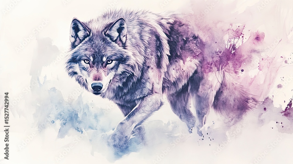 custom made wallpaper toronto digitalA stylized wolf portrait, rendered in watercolor-like textures