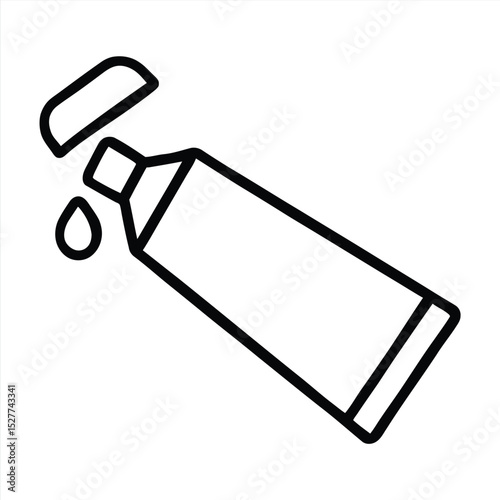 Ink tube with drop: A meticulously crafted line illustration of a ink tube. A single drop of ink slowly dripping from the open tube, a simple yet elegant visual representation.