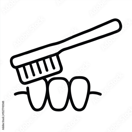 Dental Care: An illustration depicts a toothbrush diligently tending to a set of healthy, well-aligned teeth. highlighting the significance of oral hygiene.