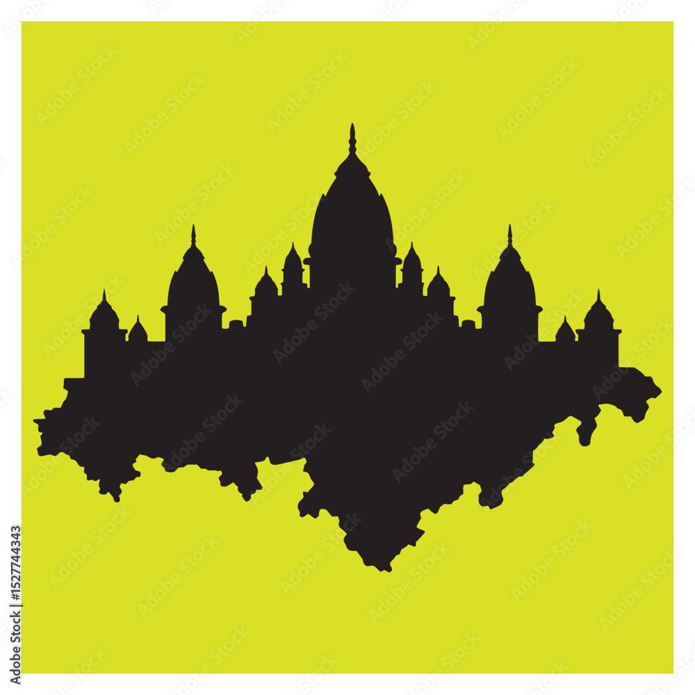 Obraz premium Black silhouette of the victoria memorial in kolkata india on a bright yellow background