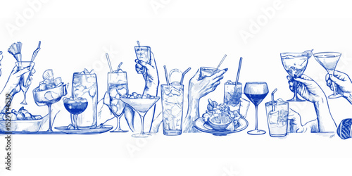 Various drinks and cocktails being enjoyed at a gathering