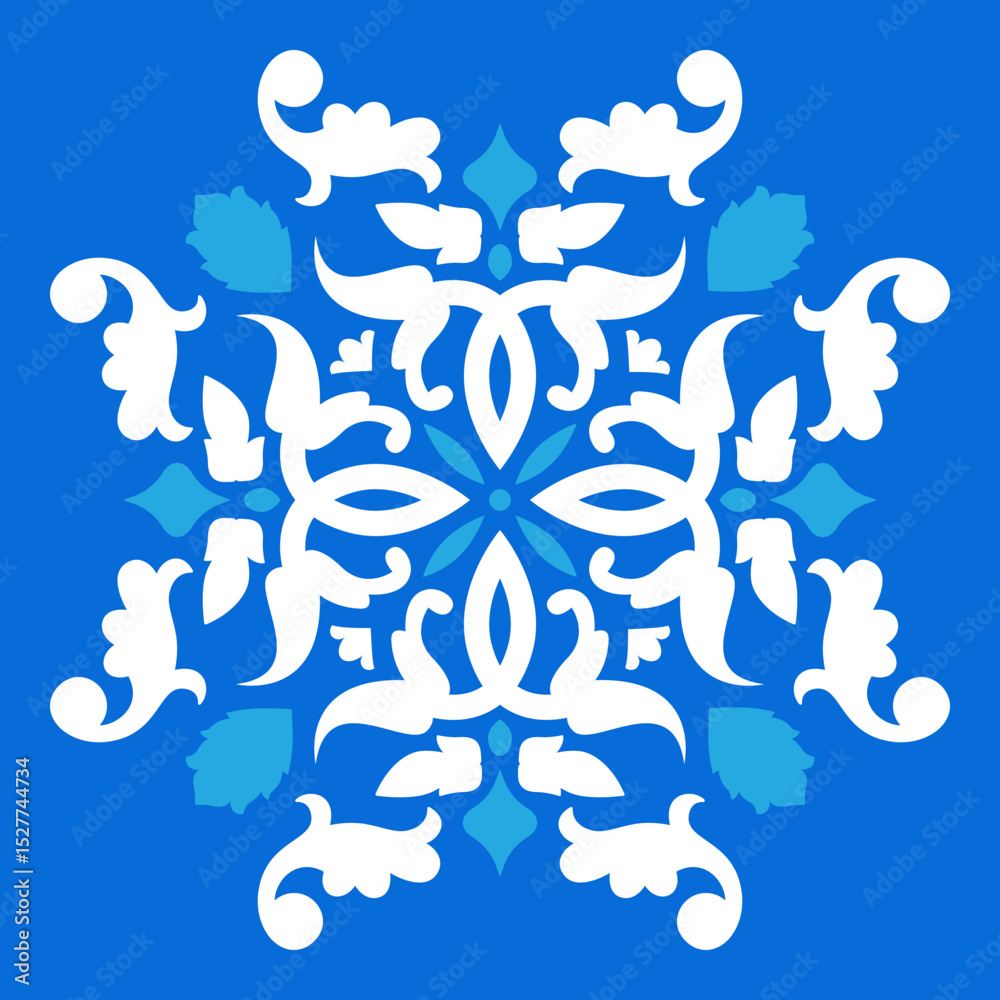 Georgian Blue Ornamental Tile, Vector Art Deco