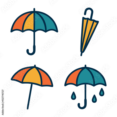 A modern and clean umbrella logo design featuring a stylish umbrella icon with a curved handle and colorful canopy. Suitable for travel brands, insurance companies, weather apps, beach resorts, and fa