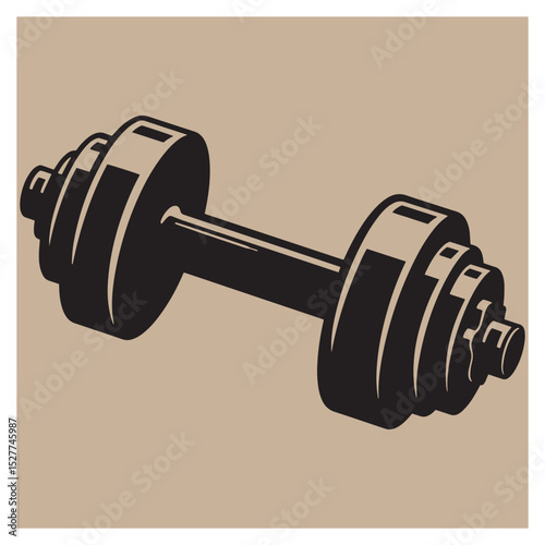 Vector illustration of a heavy dumbbell in black and white on a tan background