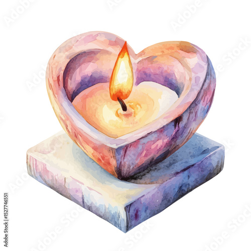 Heart-shaped Candle Holder For Romantic Settings, watercolor illustration vector, high quality, isolated on a white background.