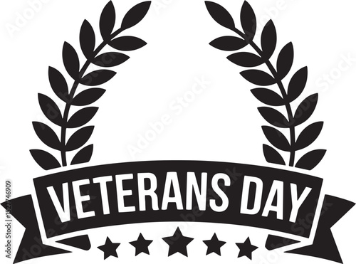 Veterans Day Laurel Emblem with Stars and Banner