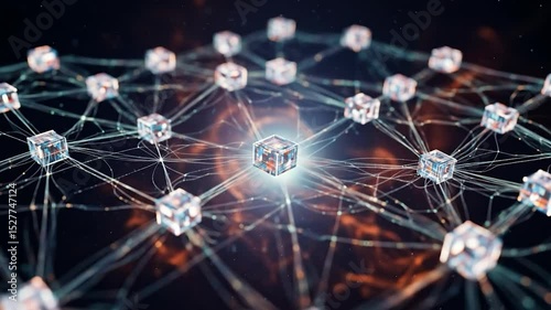 Interconnected Crystal Cubes Forming a Network, Abstract Technology Concept Video