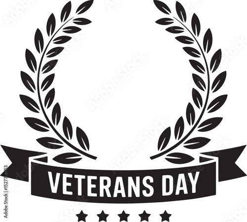 Veterans Day Laurel Emblem with Stars and Banner
