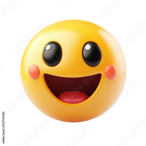 Joyful Smiley Face 3D Render of Pure Happiness Emotional Expression on transparent background