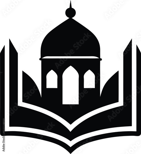 Mosque and Open Quran Flat Icon vector silhouette illustration