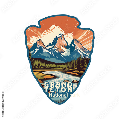 Vintage Grand Teton USA National park, Retro National park, United States of America National Park, national park service