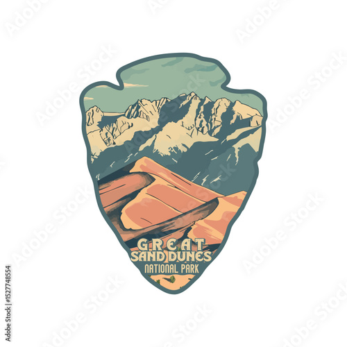 Vintage Great Sand Dune USA National park, Retro National park, United States of America National Park, national park service