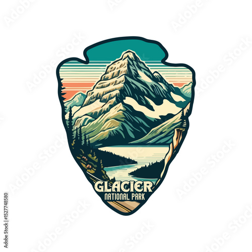 Vintage Glacier National park vector, Retro National park, United States of America National Park, national park service Glacier