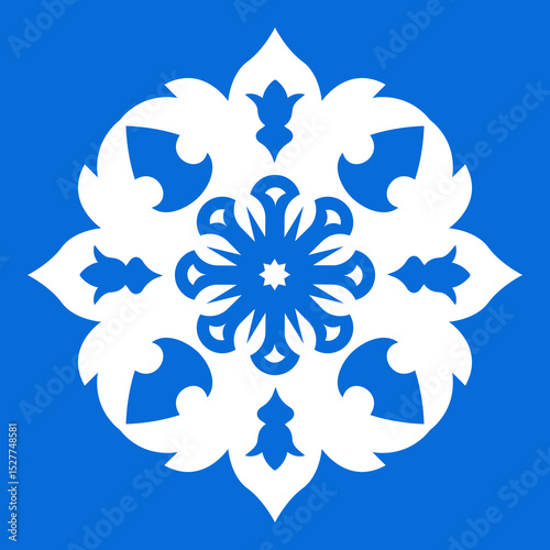 Portuguese Blue Ornamental Tile, Vector Art Deco