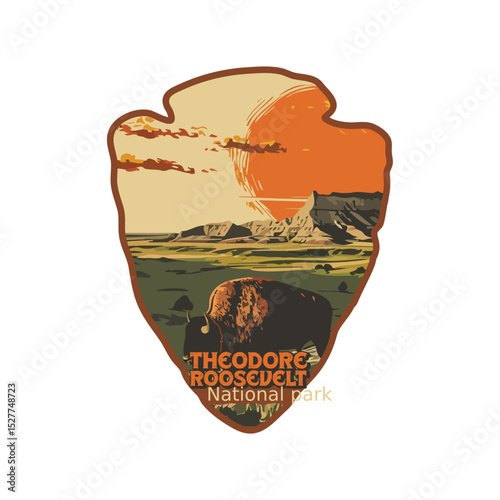 Vintage Theodore Roosevelt National park, Retro National park, United States of America National Park, national park service