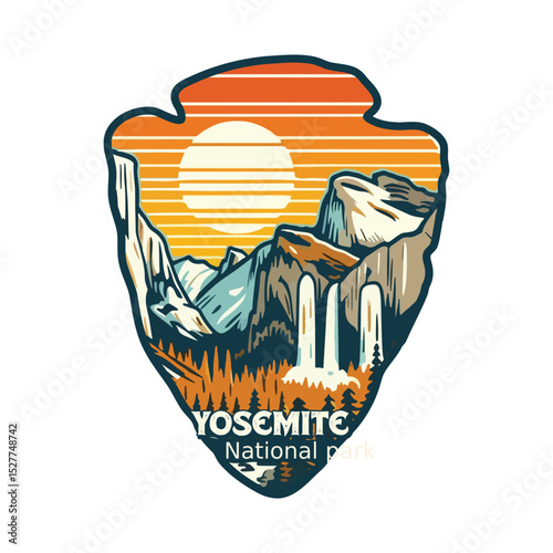 Vintage Yosemite national park, Retro National park, United States of America National Park, national park service