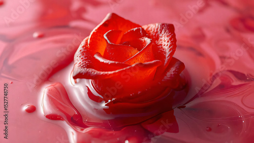 Beautiful red rose petals and a single red rose with water droplets symbolize romance, nature's beauty, and love's enduring bloom