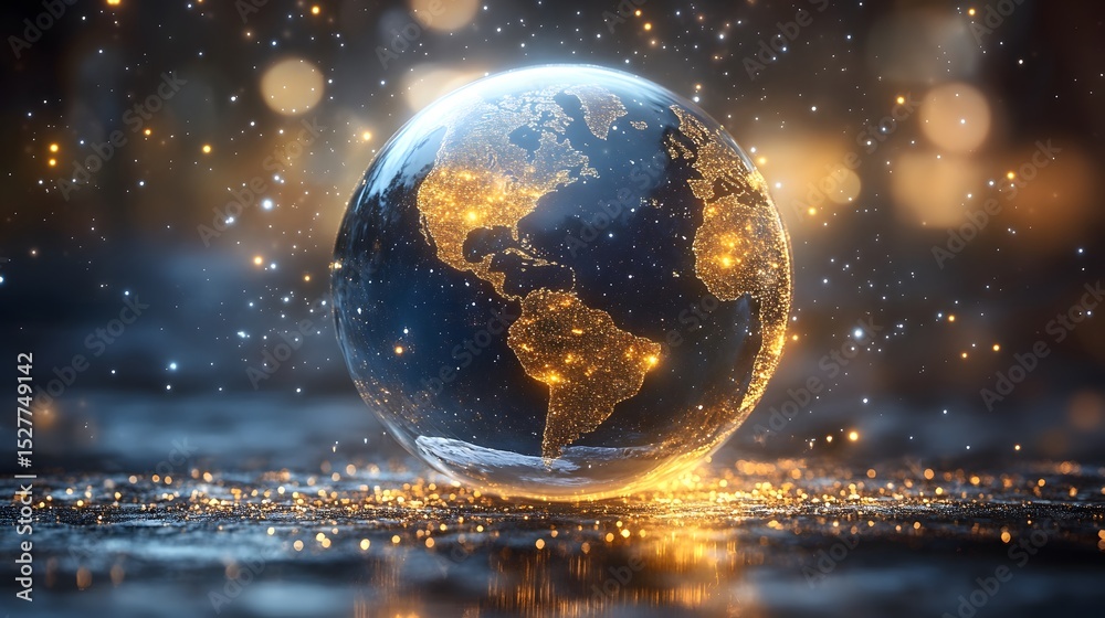 Fototapeta premium Glowing Earth Sphere Representing Global Connectivity and Technological Advancements global connection, technological progress, and innovation 